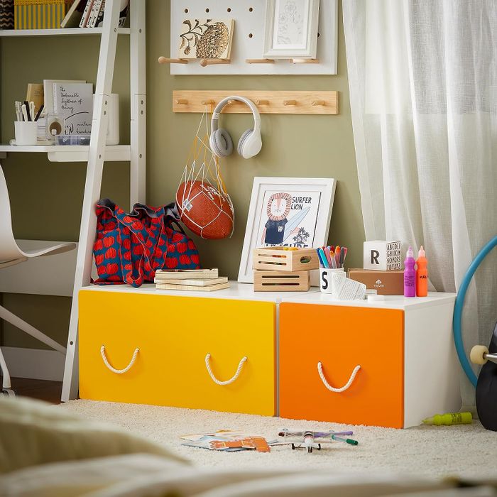 SoBuy - Coffre à jouets - blanc avec jaune - 40x40x35 cm