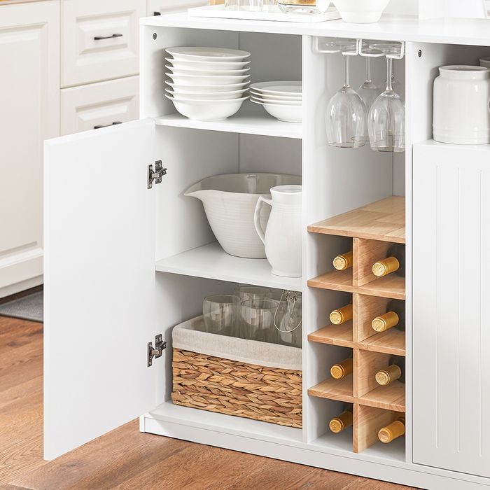 Sobuy Ilot de cuisine avec table intégrée - Blanc - 102x60x105 cm