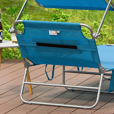 Chaise longue set de 2, SoBuy, Coussin amovible, Toit ouvrant réglable, Bleu