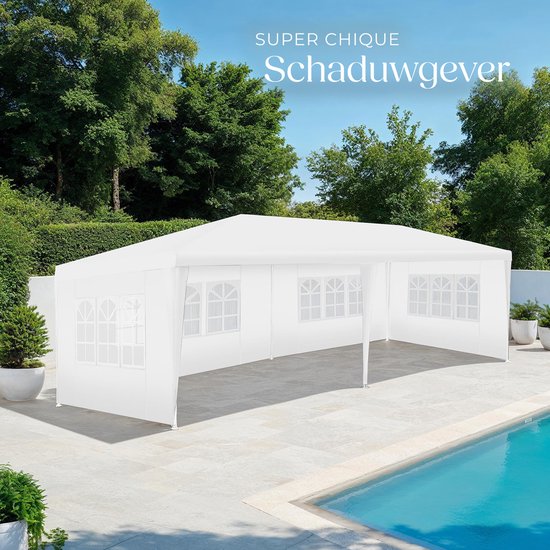 tectake® Pavillon Novara - Tente de réception 3x6 m - Bâche imperméable avec 5 panneaux latéraux amovibles - Pavillon de jardin résistant aux intempéries - Lignes de tension et piquets inclus - blanc