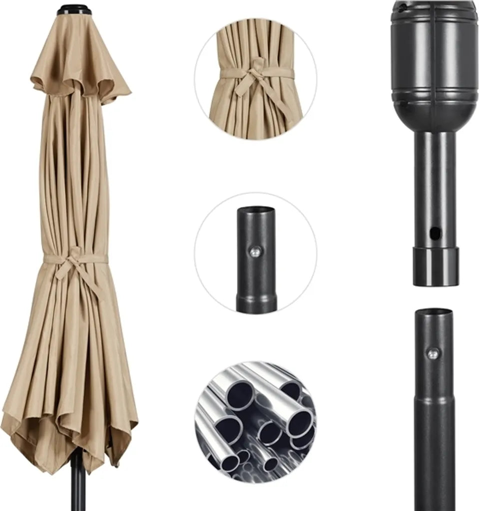 Parasol de jardin Yaheetech Ø 270 cm - Marron clair - Parasol inclinable avec pendule et ouverture d'aération