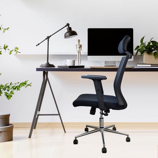 BRASQ OC400 Ergonomic Office Chair Black with Headrest - Chaises de bureau - Chaises de bureau pour adultes - Gaming chair 50 x 49 x 118 cm