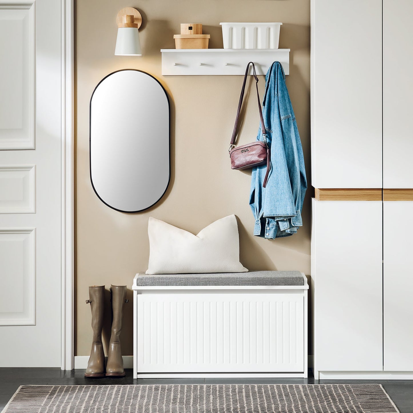 SoBuy Meuble à chaussures avec assise et abattant - blanc - 80x45x26 cm - Meuble à chaussures moderne en MDF