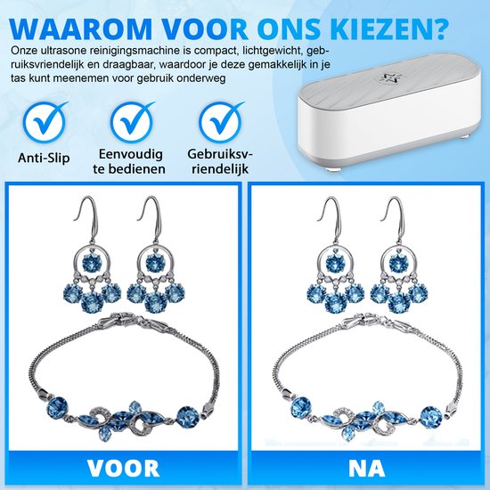 K&L - Nettoyeur à ultrasons - Appareil de nettoyage pour bijoux et lunettes - Ultrasons - Nettoyeur à ultrasons - 300ml