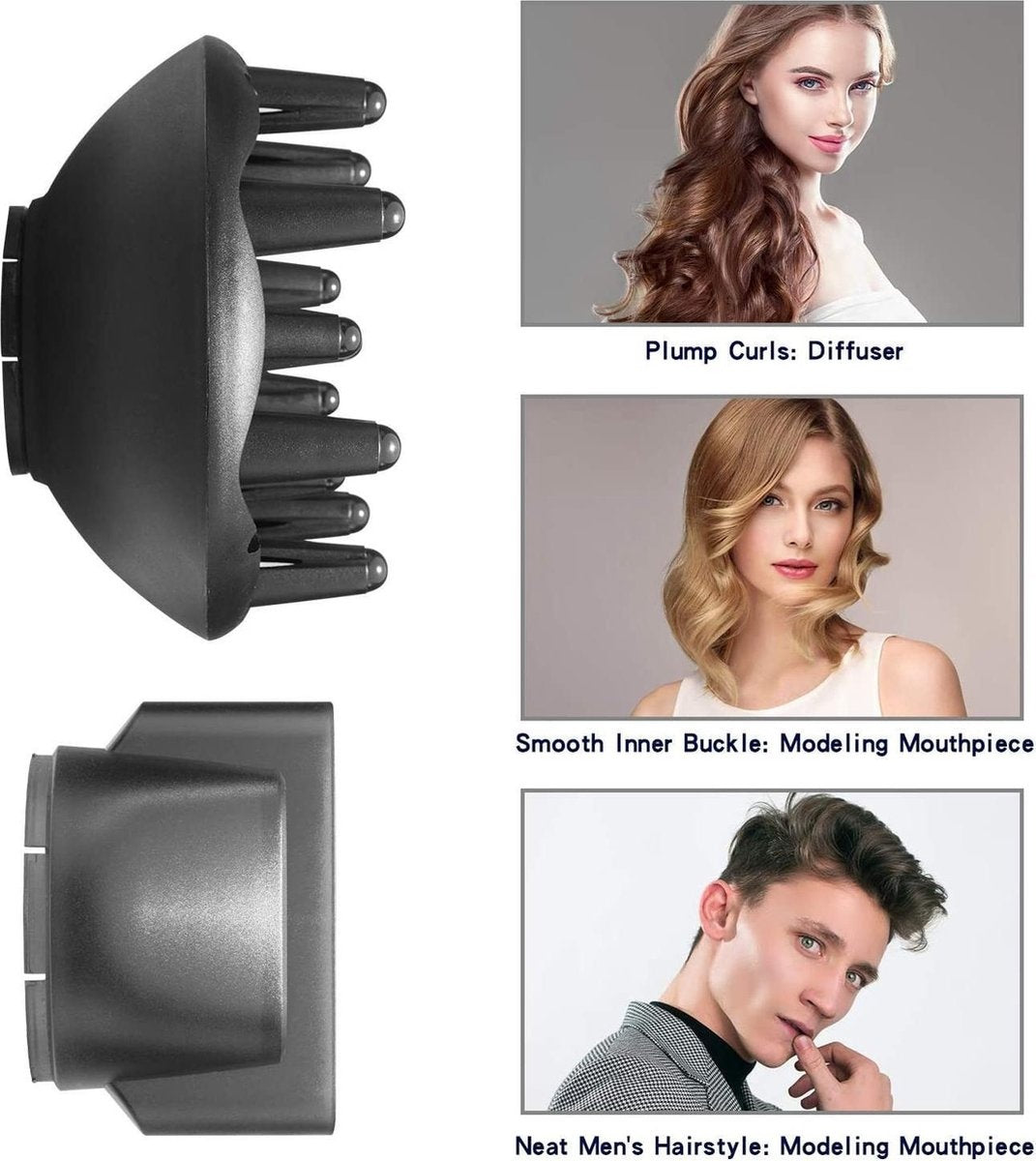 Sèche-cheveux professionnel 3 en 1 - Sèche-cheveux ionique négatif - Avec diffuseur - 3 températures - 2 vitesses