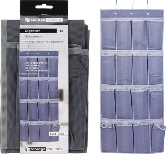 Storage Solutions Organiseur de porte/armoire - suspendu - 16 compartiments - gris anthracite - 45 x 110 cm