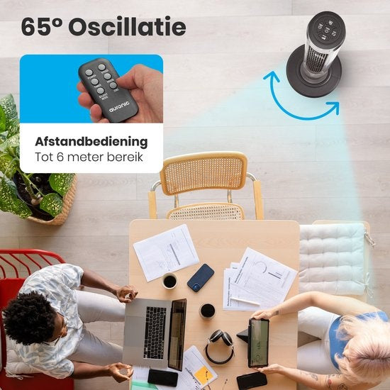 Ventilateur sur Pied - Auronic - avec Télécommande – Tour 118 cm – Minuterie - 55W, 45 dB – Gris Foncé