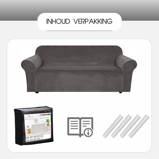 Hilvard - Housse de canapé 3 places - (185 - 230 cm) - Gris - Velours - Stretch - Housse de canapé - Housse de meuble - Contre les dommages et les taches - Housse de siège - Housse de siège