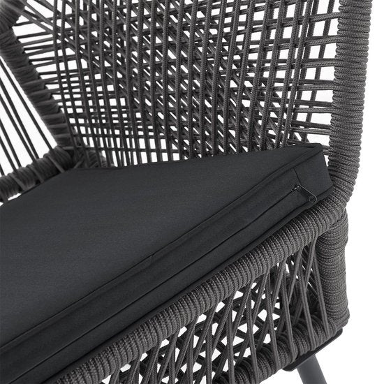 Chaise de jardin 2 pièces Kastos avec maille en corde - Gris - Coussin d'assise inclus