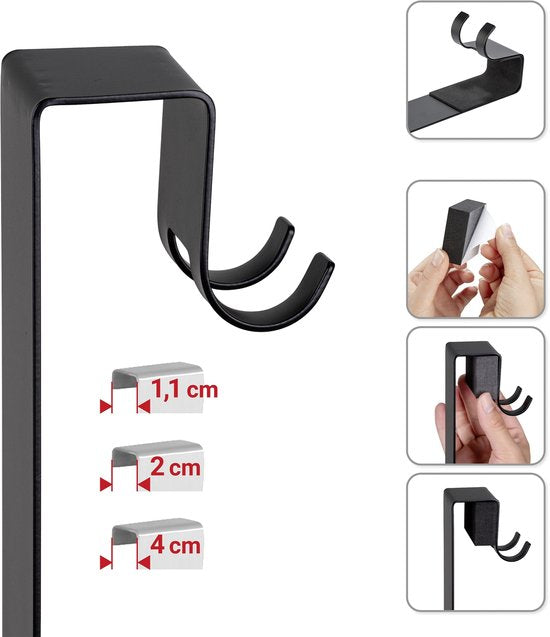 WENKO Support de douche Bribano Duo à 2 niveaux, en acier inoxydable noir mat, 23 x 71 cm - Support de douche sans perçage - Support de douche suspendu - Panier de douche - Panier de douche à suspendre