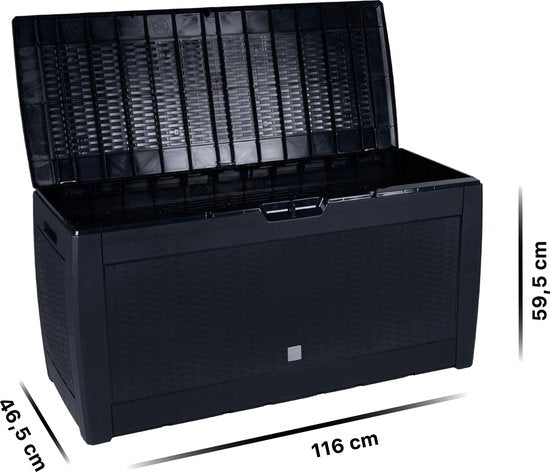 Boîte de rangement 310 L, résistante aux UV et aux intempéries, avec roulettes, boîte de jardin aspect rotin, anthracite