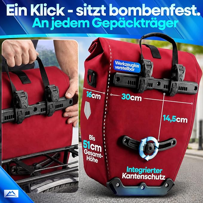 Sac de vélo Nextcover - 28 L - TPU - Fermeture à enroulement - Porte-bagages - Rouge