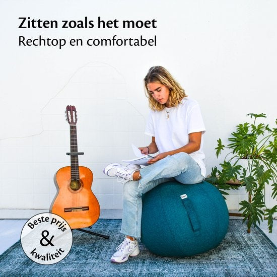 Backerz® Ballon Assis Lin 65 CM - Ballons Assis avec Housse - Tabouret d'Équilibre – Ballon de Yoga de Luxe - Balon de Chaise de Bureau Ergonomique - Vert Bleu