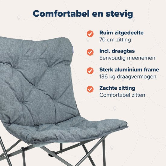 TRVLMORE Chaise de camping - Pliable - Sac de transport inclus - Chaise de camping - Chaise papillon - Capacité de charge 136 kg - Gris