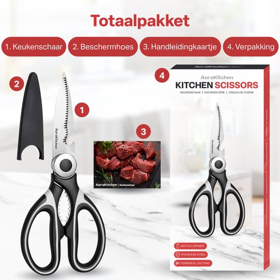 AoraKitchen Ciseaux de cuisine - Ciseaux à viande - Acier inoxydable - Ciseaux de ménage - Ciseaux de jeu - Ciseaux pour droitiers et gauchers - Lavable au lave-vaisselle