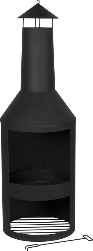 BBQ Collection Poêle d'extérieur avec cheminée - Poêle de jardin 134 x 44,5 x 44,5 cm - Poêle de terrasse pour bois de chauffage - Poêle de terrasse avec récupérateur de cendres, tisonnier et rangement pour le bois - Jardin et terrasse - Acier au carbone