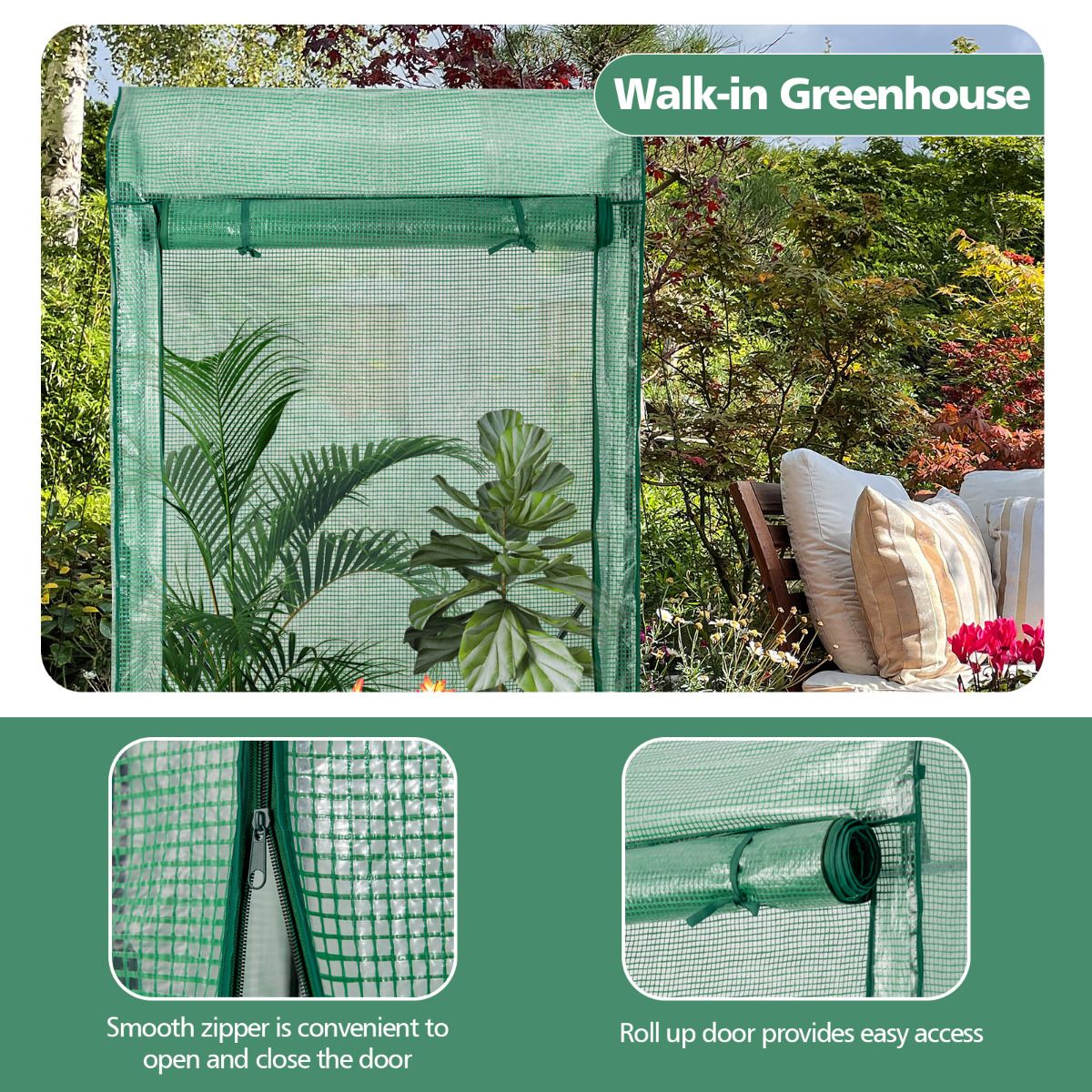 Serre Coast Walk-in Garden - Porte à fermeture éclair pratique - 100 x 50 x 170 cm - Vert