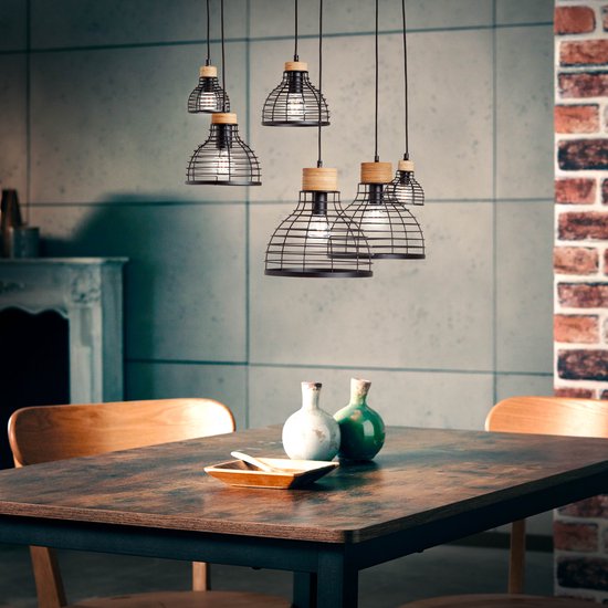 Brilliant Avia - Lampe suspendue - E27 max 6x40W - Noir/Bois