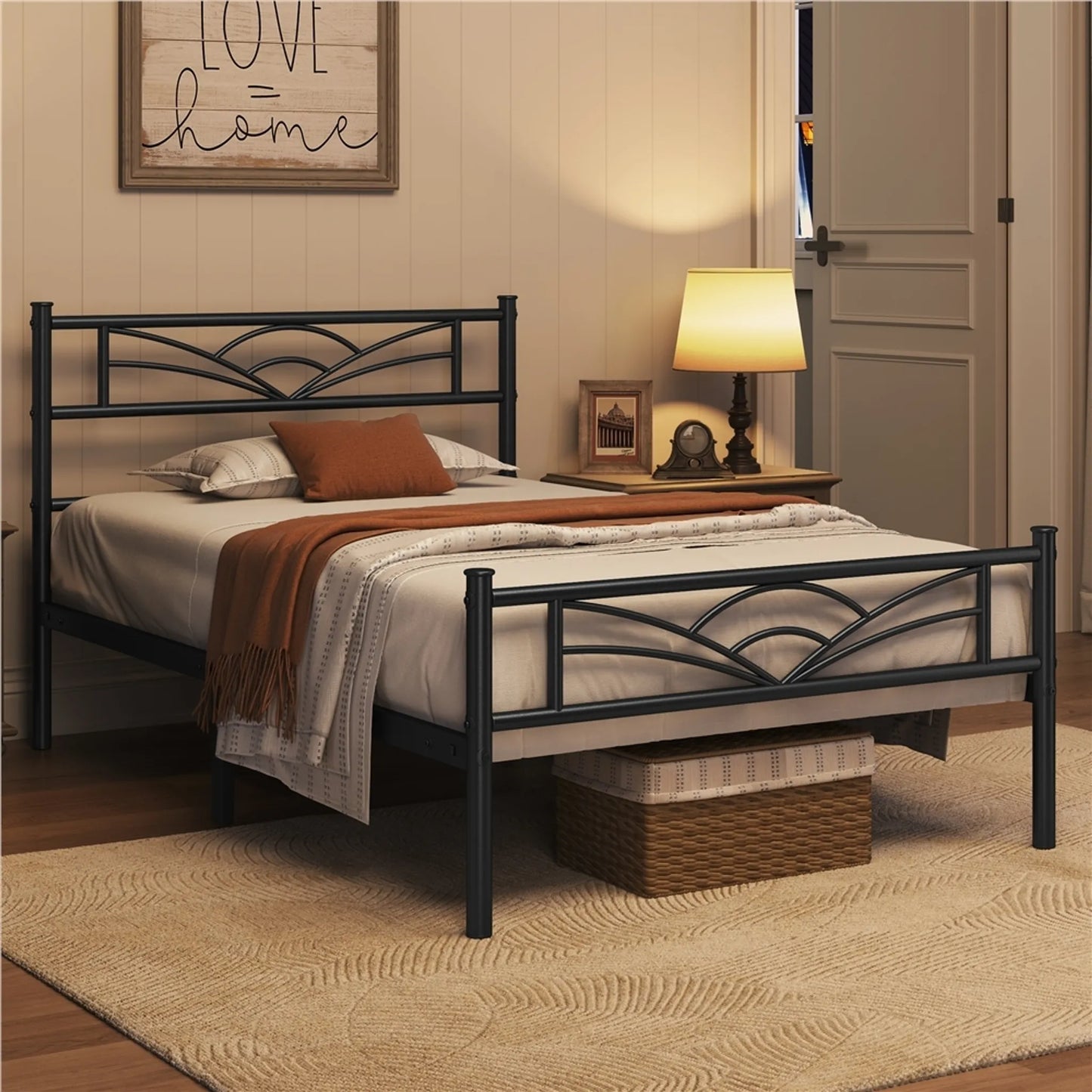Yaheetech Cadre de lit en métal Cloud - 207,5 x 96,5 x 88,5 cm - équipé d'une tête de lit haute et d'un sommier à lattes et d'un espace de rangement de 32 cm - pour la chambre à coucher et la chambre d'amis - métal noir