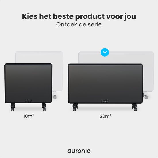 Auronic Convector Heater - 2000W - Chauffage électrique - 3 niveaux - Panneau métallique - Freestanding - Roues - Noir