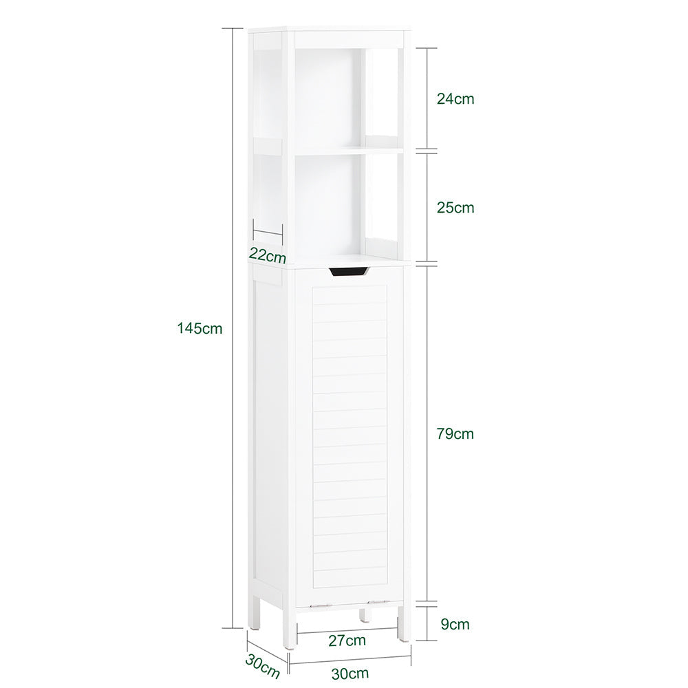 SoBuy Meuble colonne de salle de bain - 2 étagères - 1 panier à linge - 30 x 30 x 145 cm - Blanc