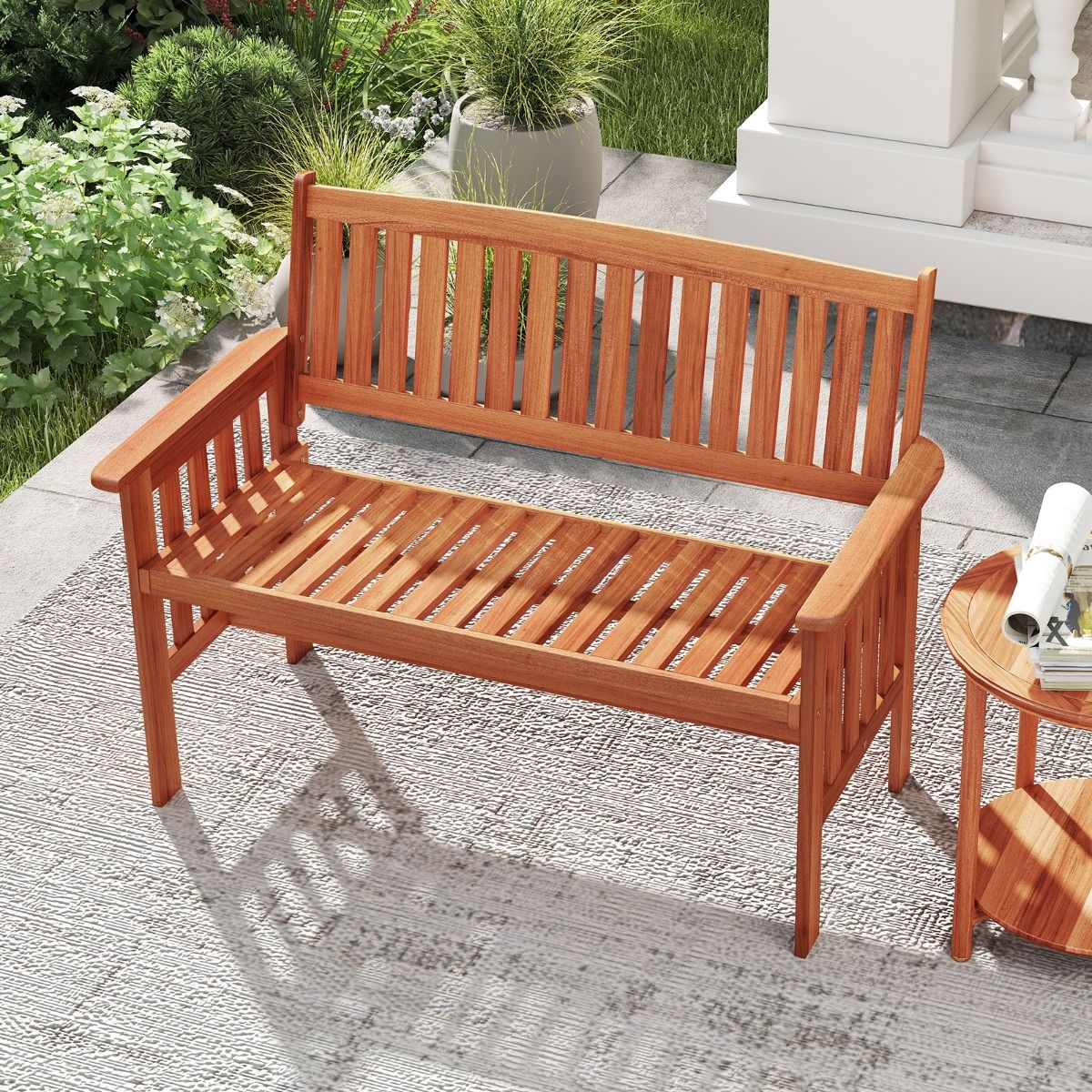 Banc de jardin en bois Coast - 2 places - dossier réglable - couleur naturelle - 119 x 59,5 x 89 cm