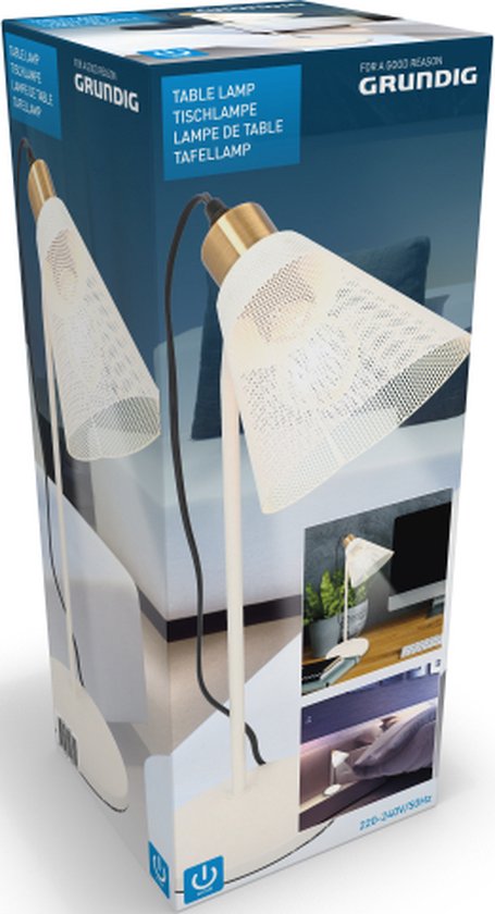 Lampe de table Grundig de luxe - Raccord E27 - 30cm - Blanc - Avec interrupteur marche/arrêt - Un éclairage élégant pour votre intérieur