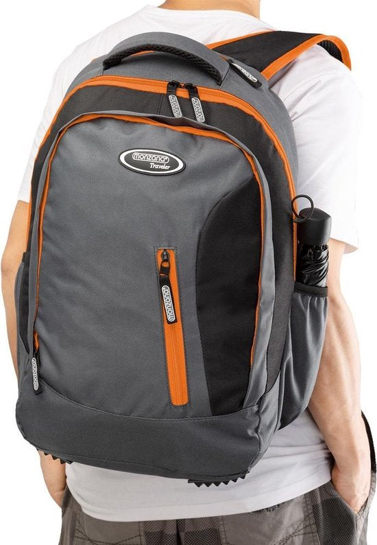 Sac à dos pour ordinateur portable - 34L avec port USB et compartiment pour ordinateur portable 15,6" - Gris / Orange