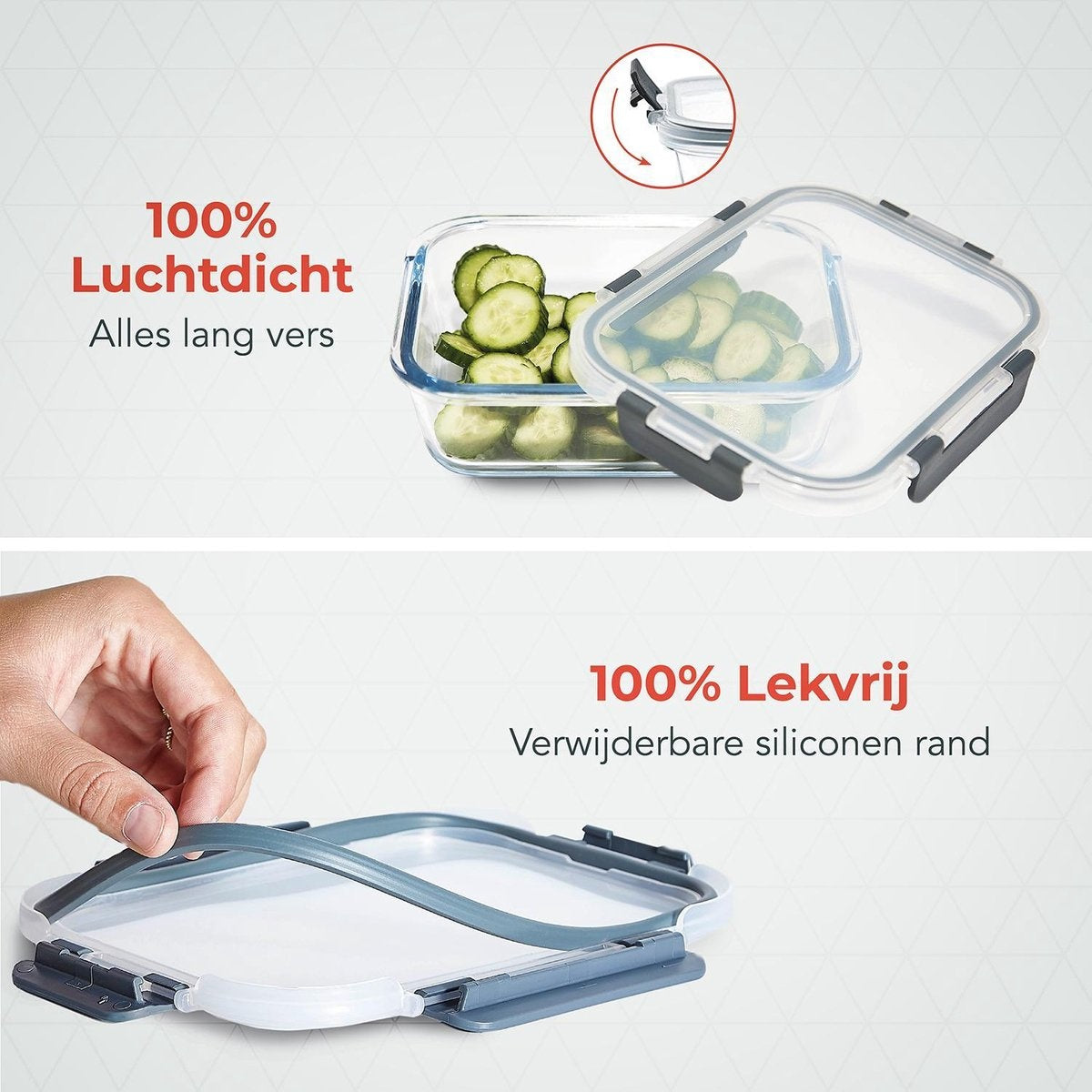 Boîtes repas en verre - KitchenBrothers - hermétique - sans BPA - 1L - 5 pièces