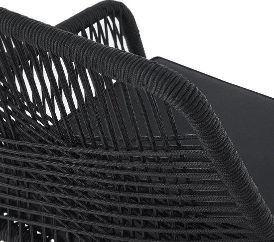 Chaise de jardin 2 pièces Kastos avec corde en maille - Noir - Coussin de siège inclus