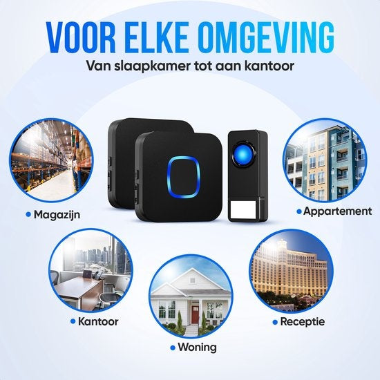 Sonnette de porte sans fil Strex avec 2 récepteurs - Plug & Play - 300 mètres - 4 volumes / 58 mélodies - IP55 Waterproof
