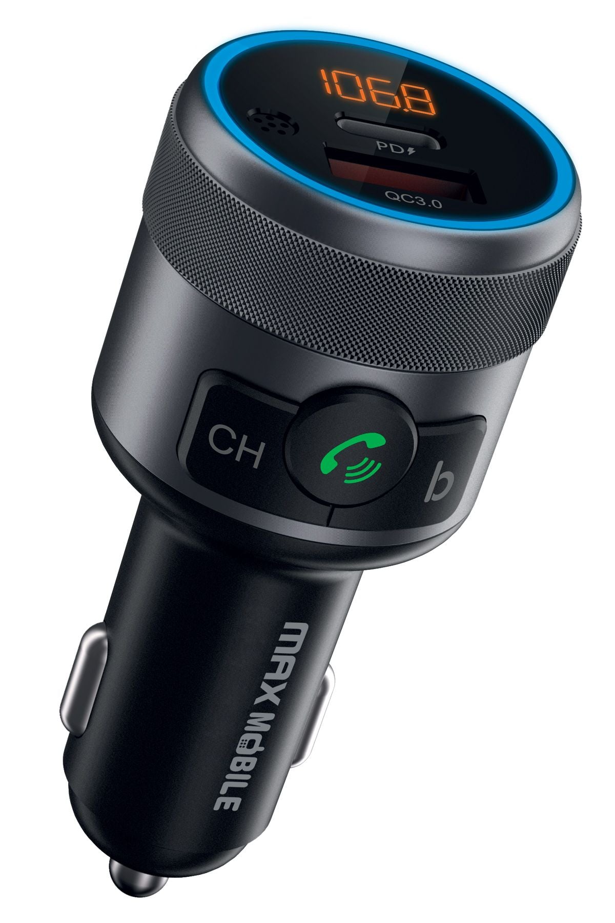 Émetteur FM MaxMobile et chargeur de voiture NT7010 – Charge rapide 42 W Type-C et USB – Noir