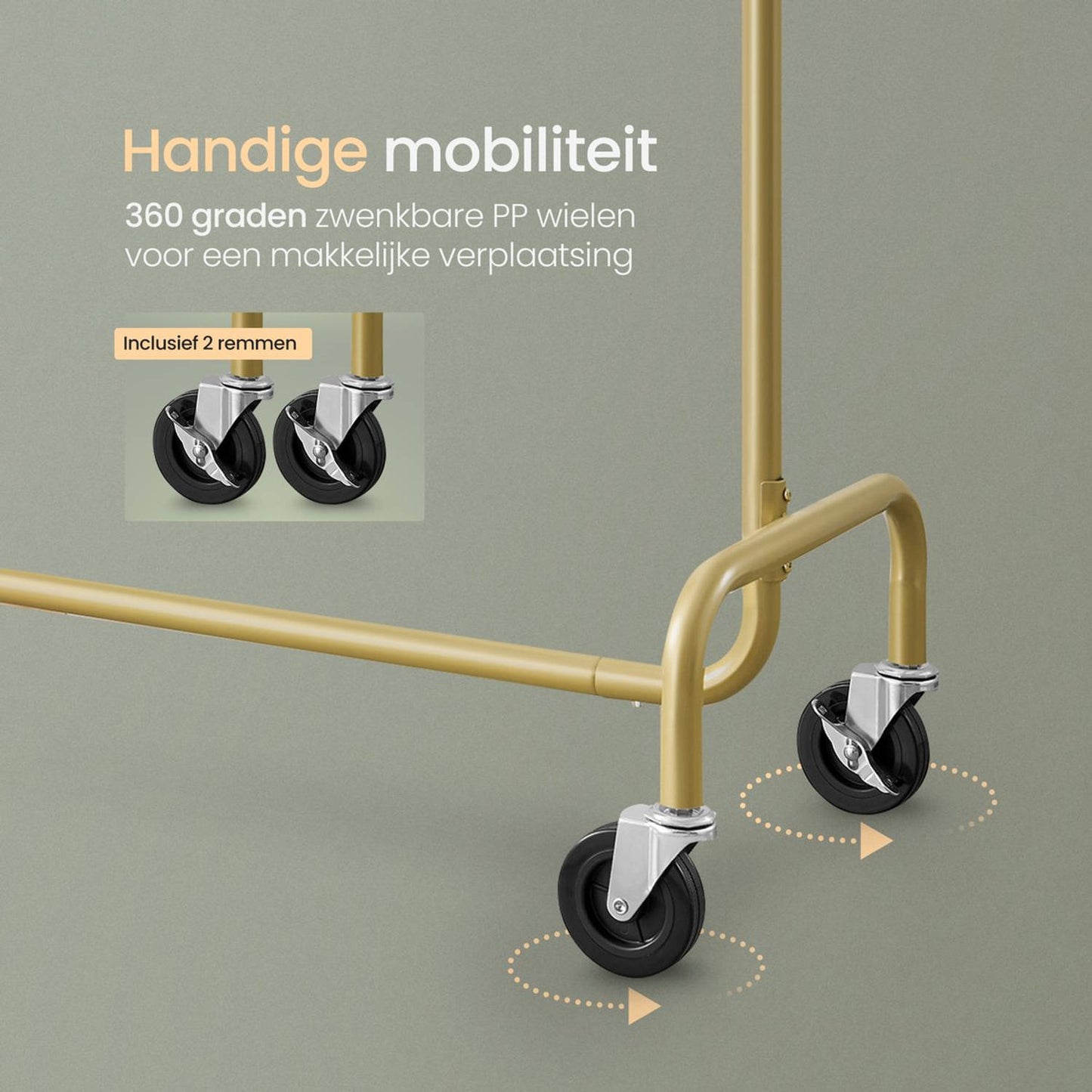 O'DADDY® Porte-vêtements sur roulettes - Capacité jusqu'à 130 kg - acier inoxydable - 45 x 150 x 162,8 cm - Or