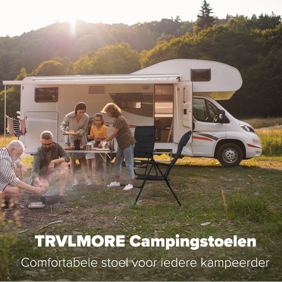 TRVLMORE Chaise de camping - 7 positions - Duo Pack - Capacité de charge 120 kg - Position allongée - Chaise pliante - Chaise pliante - Noir