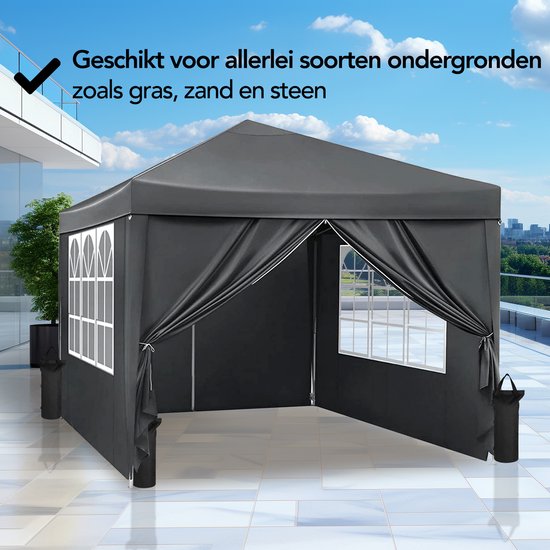 Brixy Party Tent - pliable - facile à monter - 3x3m - étanche - pavillon avec parois latérales - sac de transport inclus - noir