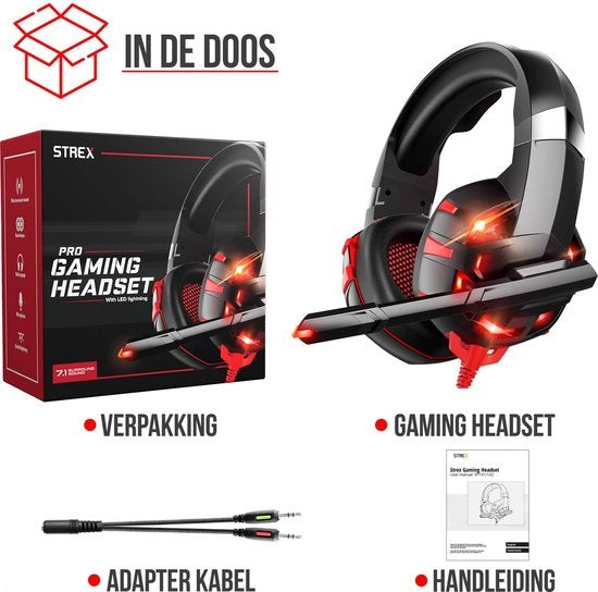 Casque de jeu Strex avec microphone rouge - PC + PS4 + PS5 + Xbox One + Xbox Series