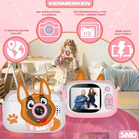 Sanbo Kindercamera - Nederlandstalig - Selfiecamera - Incl. 32Gb Sd-Kaart en Reader – Fototoestel Kinderen – Vloggen - Speelcamera - Digitaal