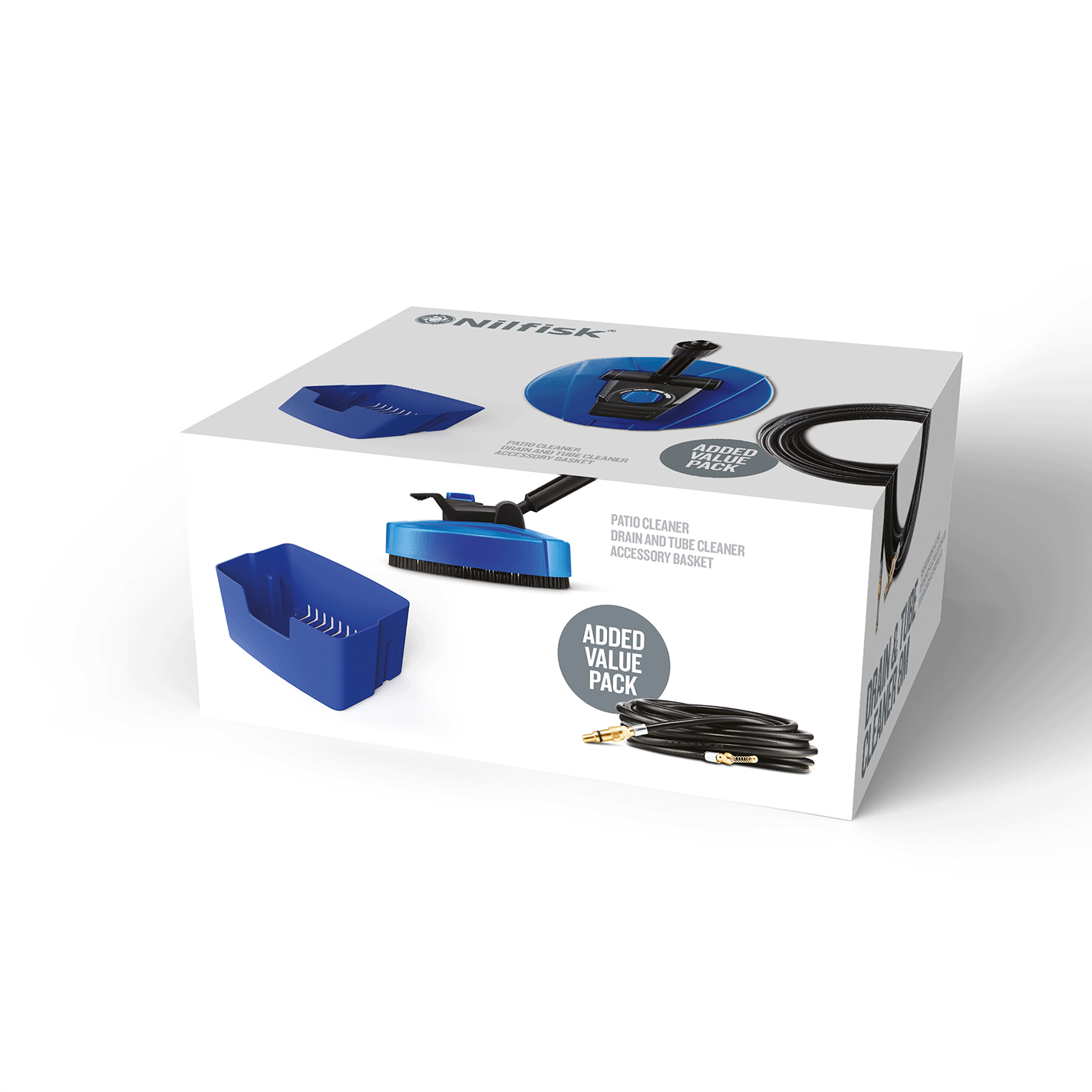 Kit d'accessoires pour nettoyeur haute pression Nilfisk Core 140 - 3 pièces - Nettoyeur de terrasse - Nettoyeur de tuyaux et de canalisations de 8 m - Panier à accessoires