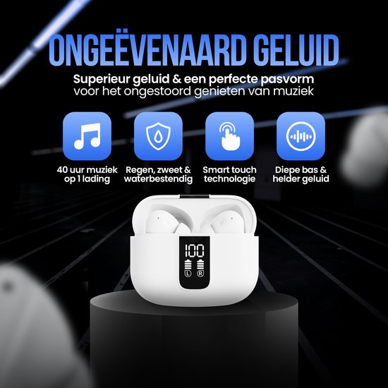 Strex Wireless Earphones - Active Noise Cancelling - LED Display - Wireless Bluetooth Earphones - Ecouteurs sans fil - Bluetooth 5.3 - White