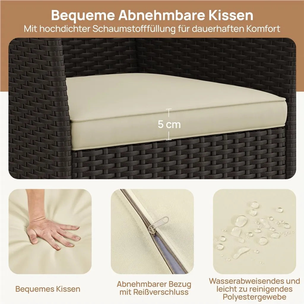 Yaheetech Ensemble de 2 chaises de jardin en polyrotin 58 x 58 x 84 cm - Marron/Beige - Fauteuils de jardin avec coussins d'assise et de dossier