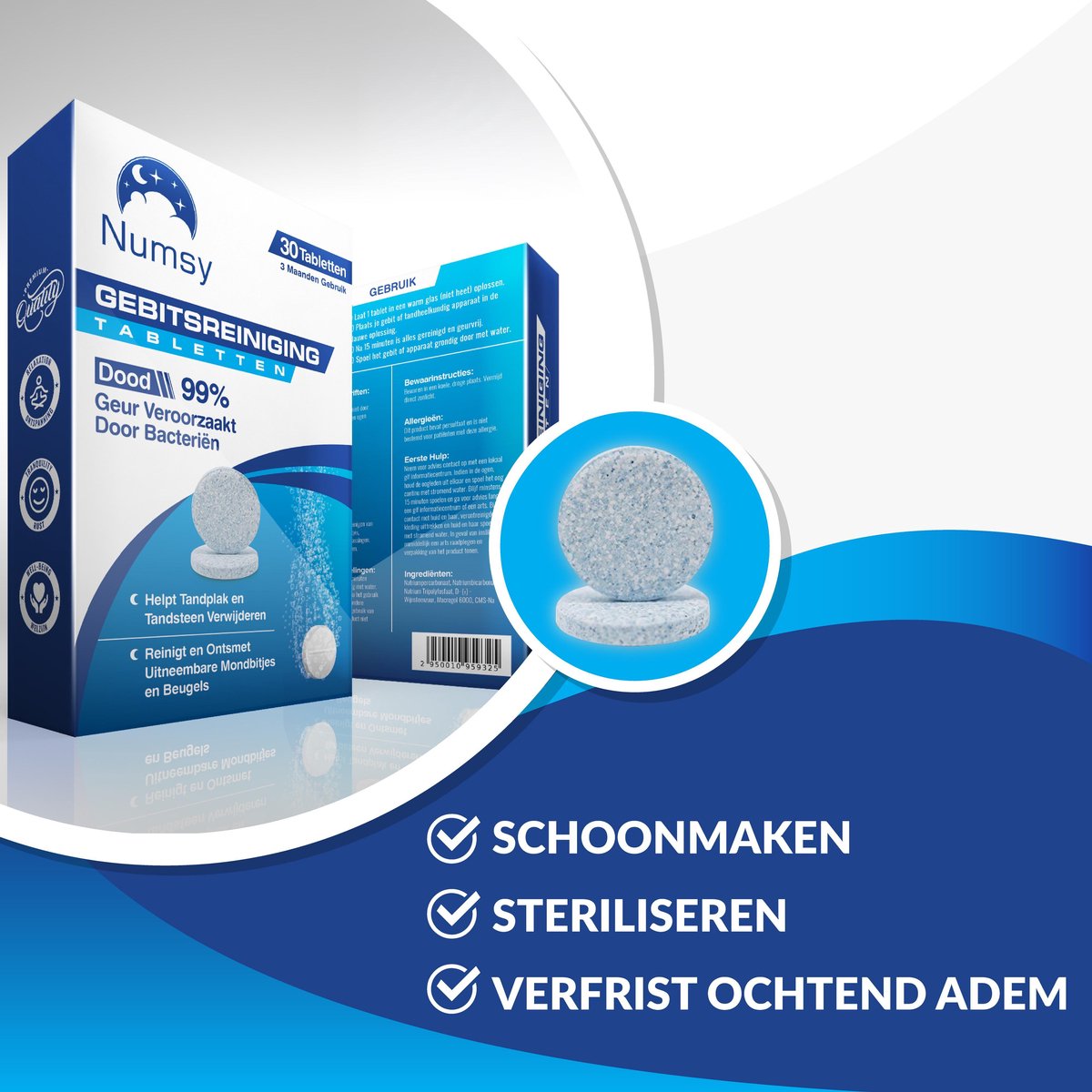 Numsy Denture Cleaning Tablets - Nettoyer les prothèses dentaires - Dents - 30 pièces
