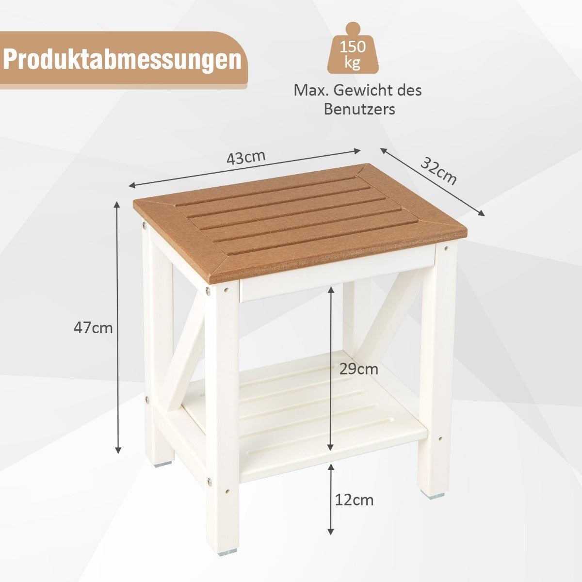 Coast douchebank badkamerbank met plank tot 150 kg veerkrachtige waterdichte badkamerbank 43 x 32 x 47 cm