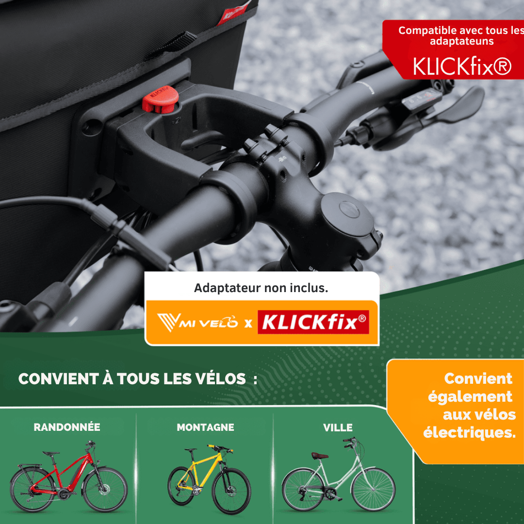 Sacoche de guidon Mivelo KLICKfix - 100% étanche - 26 x 21 x 14cm - Noir