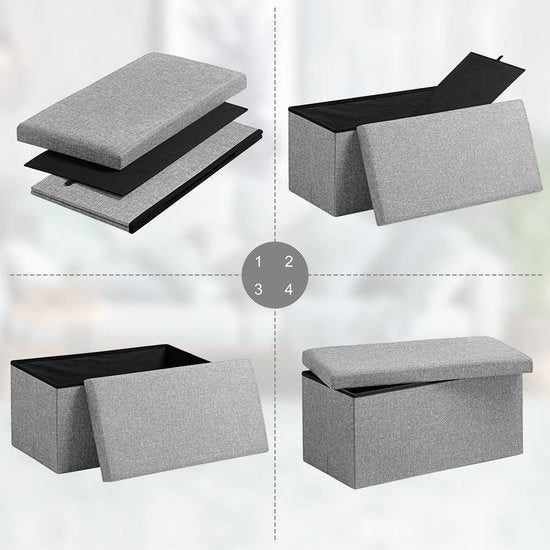 Banc de rangement Casaria - 80x40x40cm Cuir synthétique pliable 100L - Gris