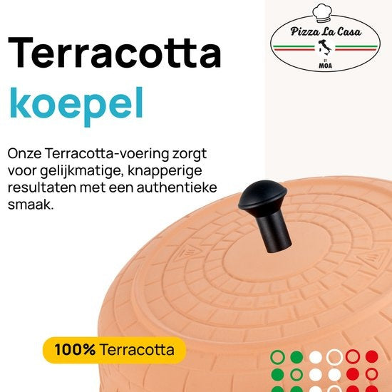 MOA Pizzarette - Four à Pizza - Pizza La Casa - 6 personnes - plaque de cuisson en acier inoxydable - Terracotta - P06