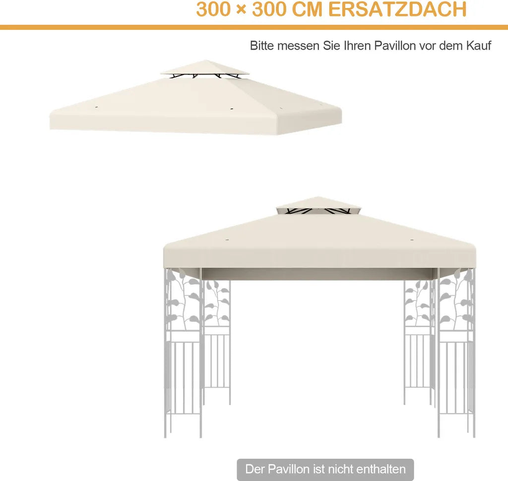 Coast Replacement Roof - Résistant aux intempéries - 3x3 M - Trous de drainage et attaches Velcro inclus - Beige