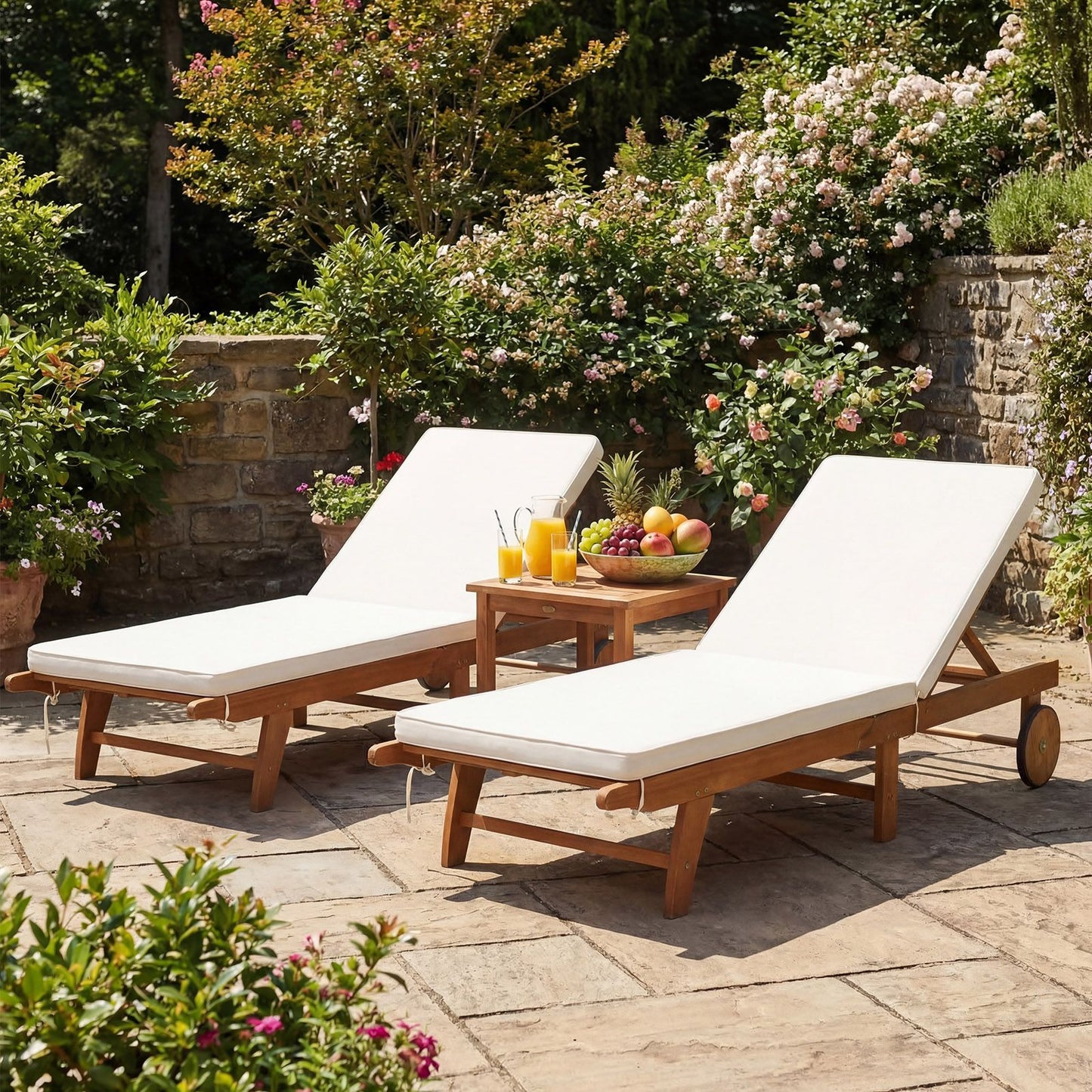 Chaise longue en bois Coast à dossier réglable - 194 x 68 x 30-90 cm - Beige/Naturel