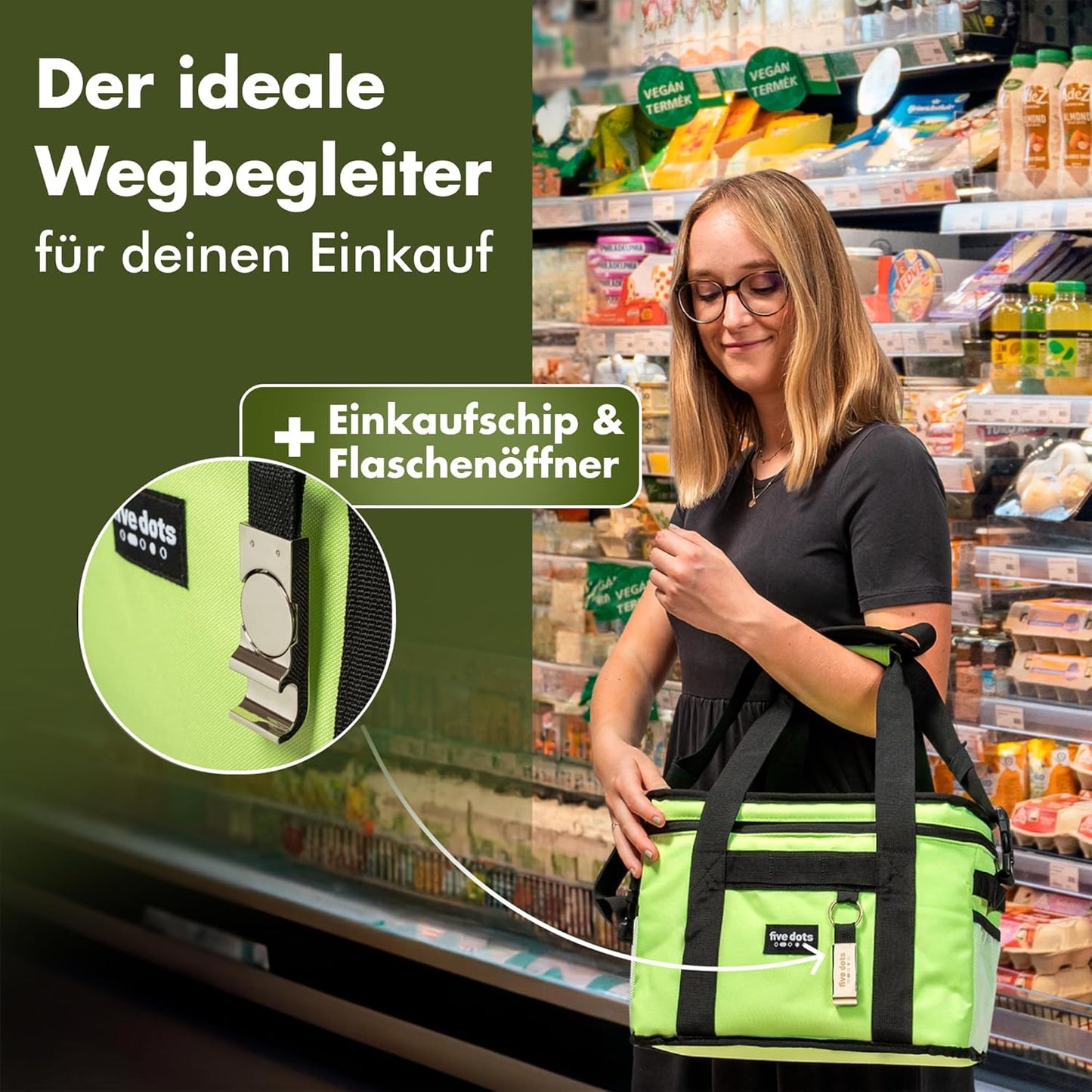 Sac isotherme Five Dots - Capacité 30L - Imperméable - 26 x 41 x 31 cm - Vert