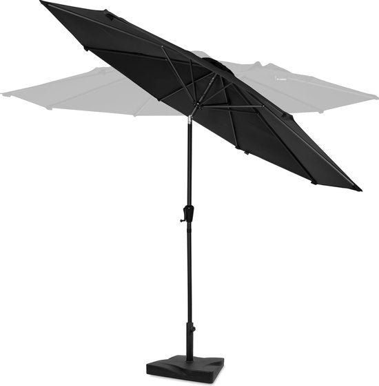 VONROC Premium Parasol à manche Recanati Ø300cm - Base de parasol et housse de protection incluses - Parasol rond - Inclinable - Toile résistante aux UV - Noir