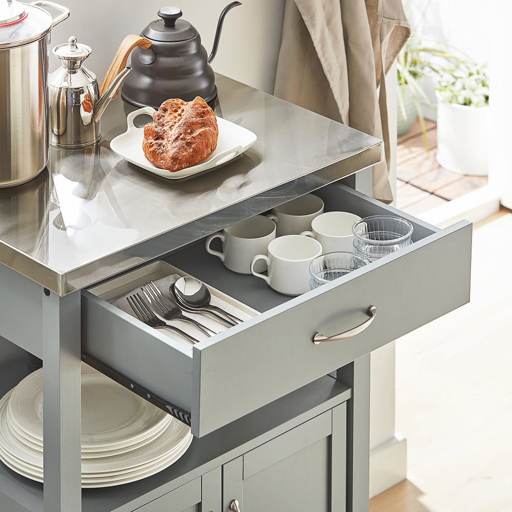 SoBuy Chariot de cuisine avec 1 tiroir et 2 portes - Max. 30KG - 60 x 44 x 92 cm - Gris